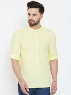 Even Apparels Yellow Color Band Collar Pure Cotton Men's Kurta | Grocsy