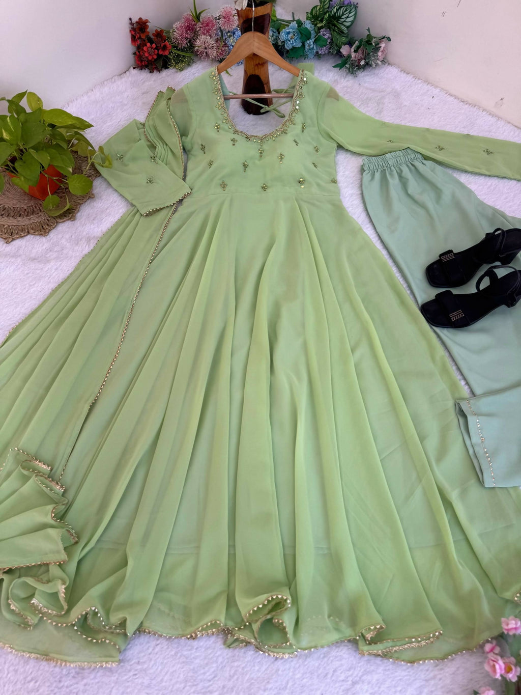 Teeya Creation New Trendy Anarkali Gown Set - Light-Green | Grocsy