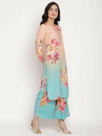 Ahalyaa Women Peach-Coloured Floral Printed Kurta Palazzo Set With Dupatta | Grocsy