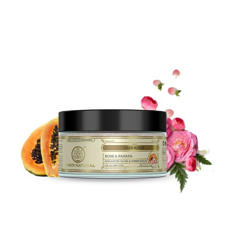 Khadi Natural Rose & Papaya Face Scrub Reduce Acne & Pimple | Grocsy