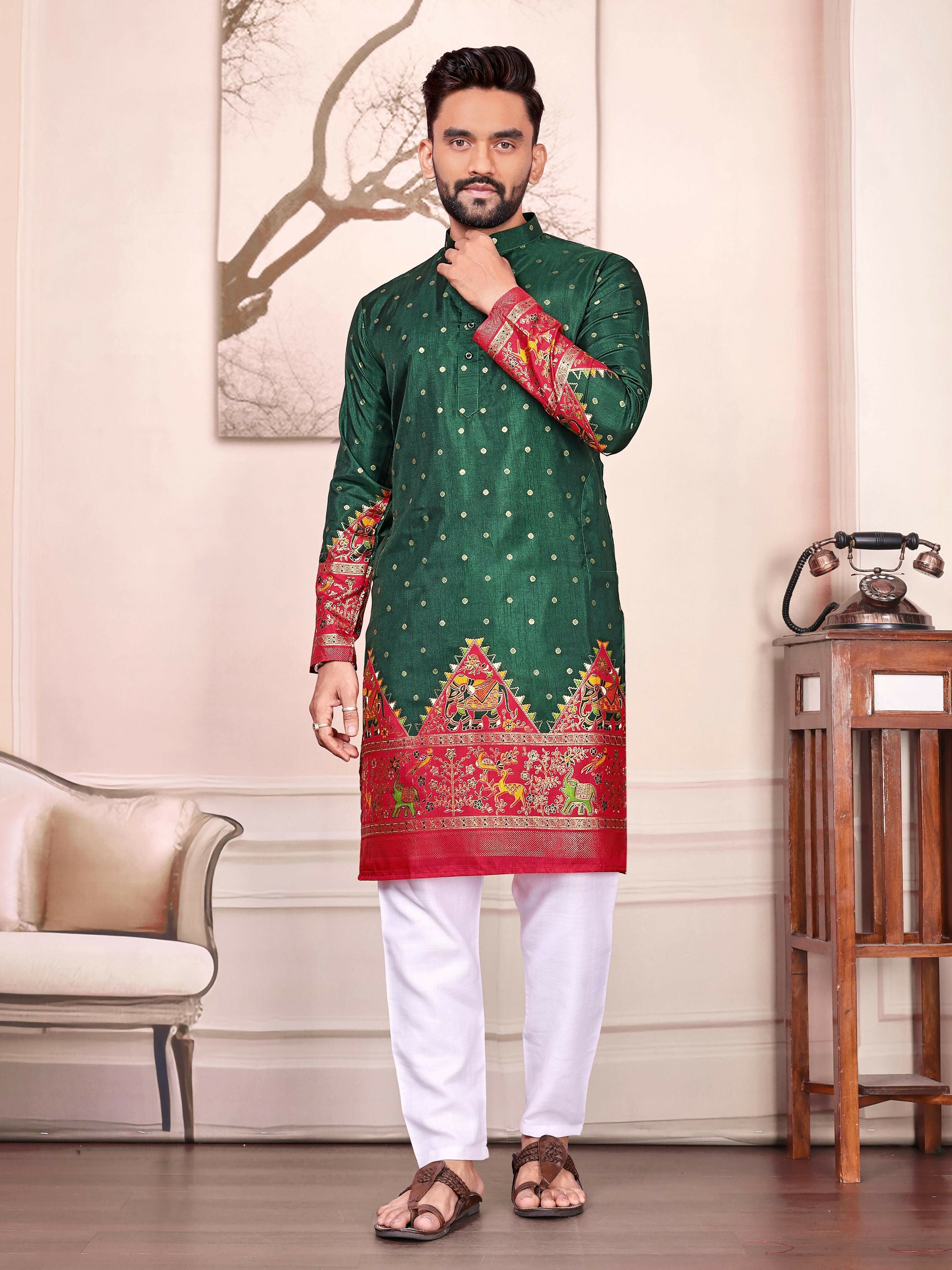 Anaita Green Dola Silk Straight Kurta With Foil Work | Grocsy
