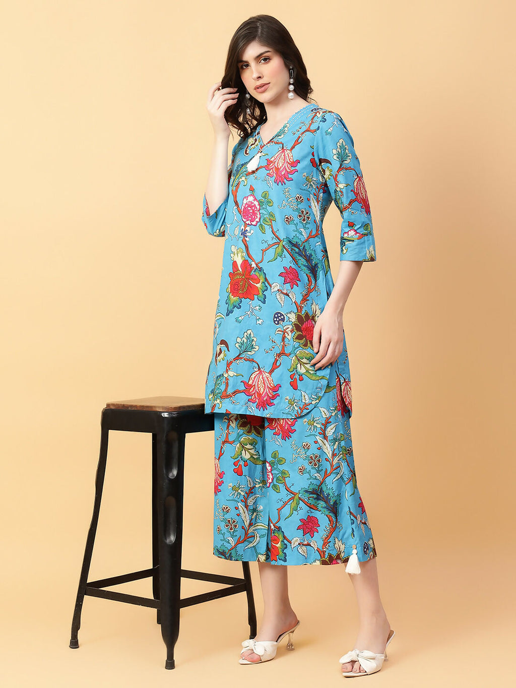 Joban Fashion Black Cotton Printed & Hand Work Co-ord Set | Grocsy