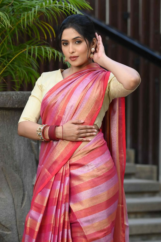 Beatitude Multicolor Tissue Silk Saree | Grocsy