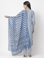 Myshka Women Light Blue Silk Blend Embroidered 3/4 Sleeve Round Neck Kurta Pant Dupatta Set | Grocsy