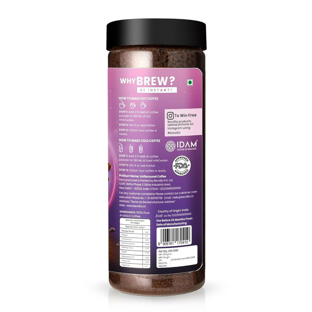 Bevzilla Classic Black Roast Strong Coffee Powder - Dark Wish | Grocsy