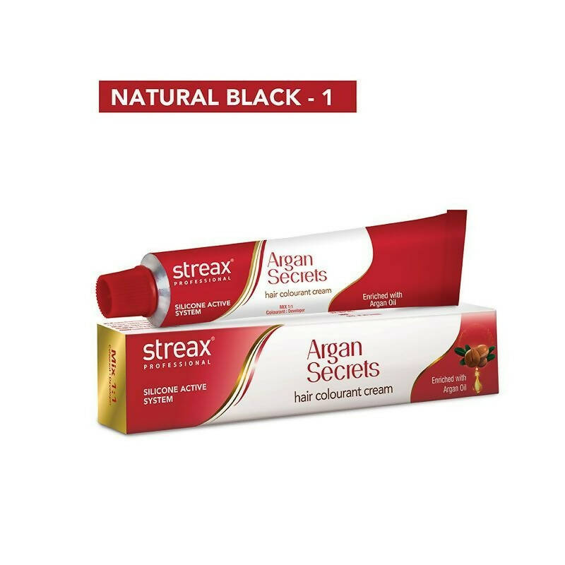 Streax Professional Argan Secrets Hair Colourant Cream - Natural Black 1 | Grocsy