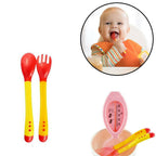 Safe-O-Kid Heat Sensitive 4 Spoons 4 Forks Set, Bpa Free, Silicone Tip, Red And Yellow | Grocsy