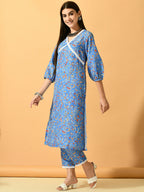 Myshka Women's Blue Printed Party Kurta Sets | Grocsy