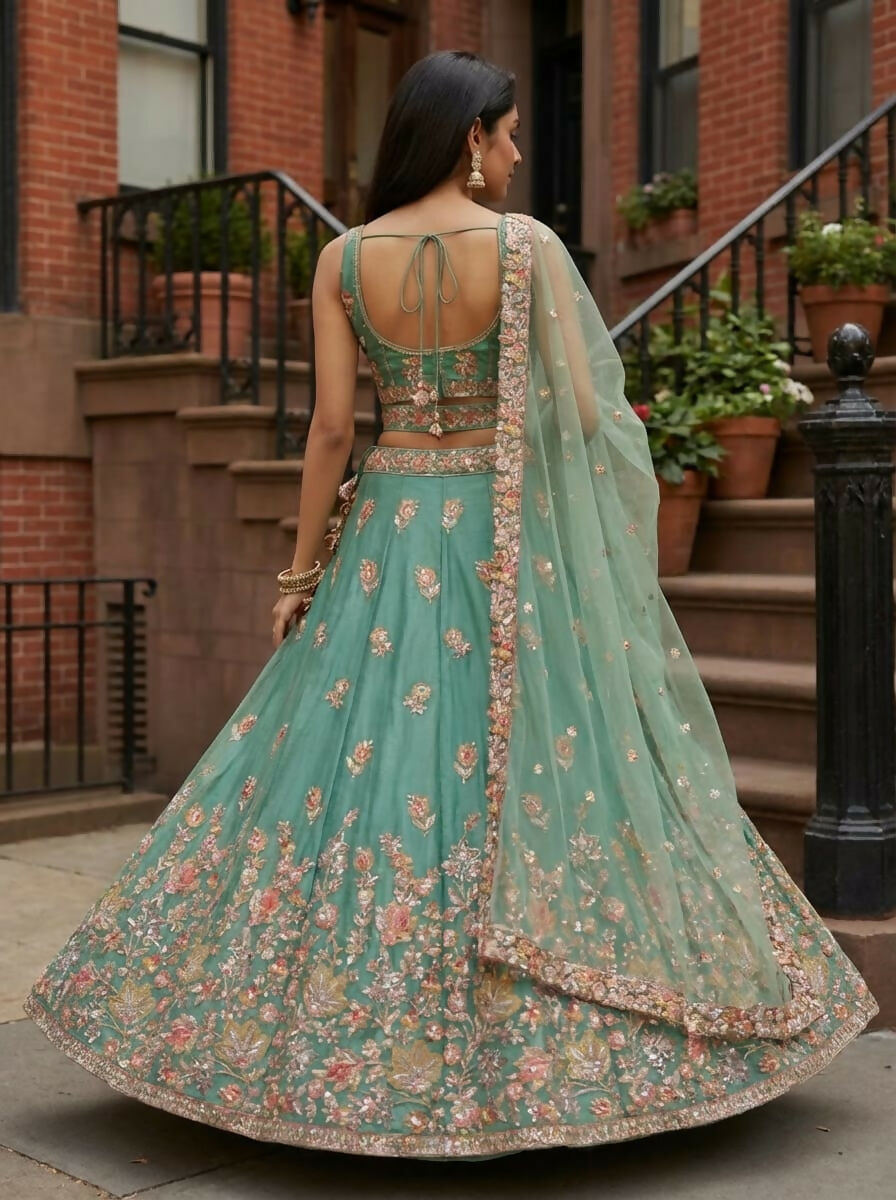 Lehenga Mart Designer Indian Wedding Lehenga Choli-Sky Green | Grocsy