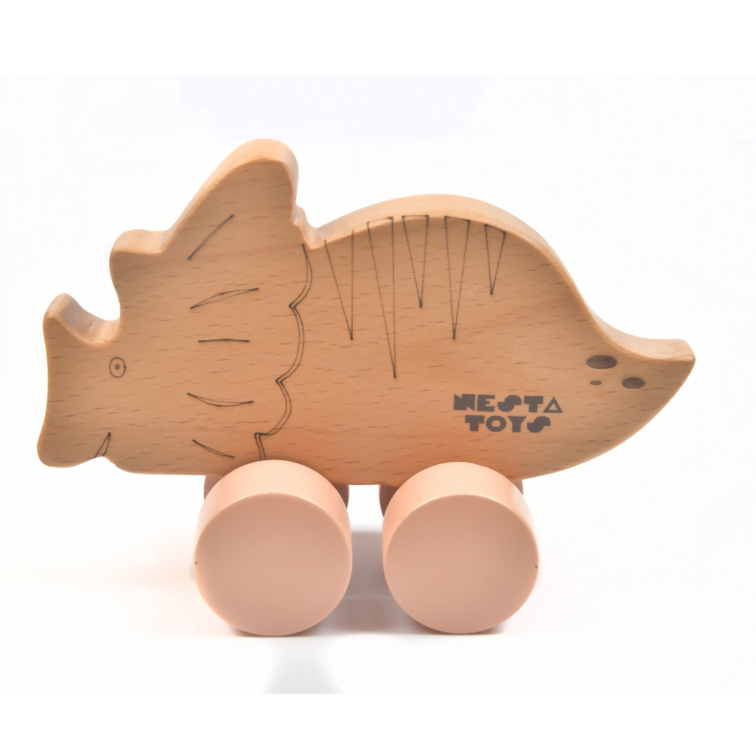Nesta Toys Wooden Dinosaur Pull Along Toy for Toddlers & Infant 6+ Months, Wooden Toy for Babies | Grocsy