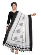 Vamika white and Black Printed Khadi Bhagalpuri Dupatta | Grocsy