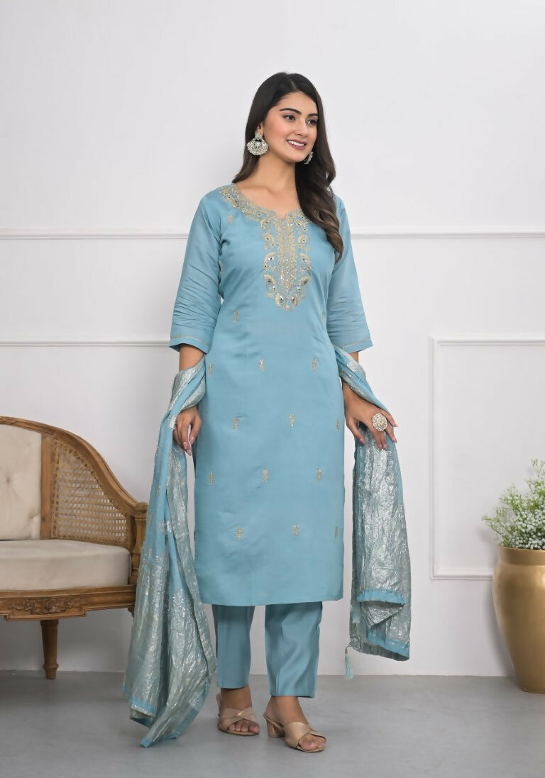 Lavender Viscose Silk Embroidery with Thread and sequence Stitched Suit With Dupatta - Tanisha | Grocsy