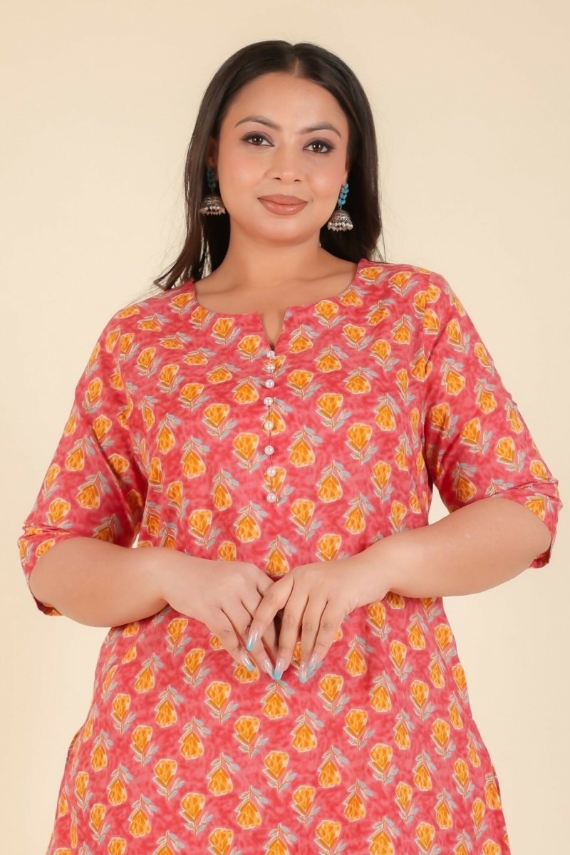 Aramya Peach Soft Cotton Floral A-line Kurta for Women | Grocsy