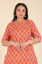 Aramya Peach Soft Cotton Floral A-line Kurta for Women | Grocsy