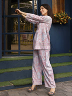 Light Pink Rayon Floral Printed Top with Matching Bottom - Eesha | Grocsy