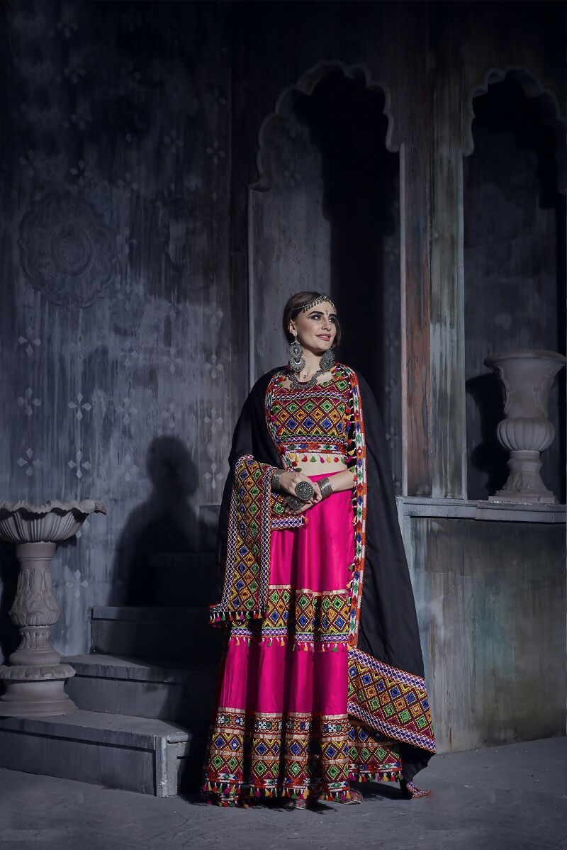 AI Fashion Pink Art Silk Designer Navratri Lehenga Choli Collection | Grocsy