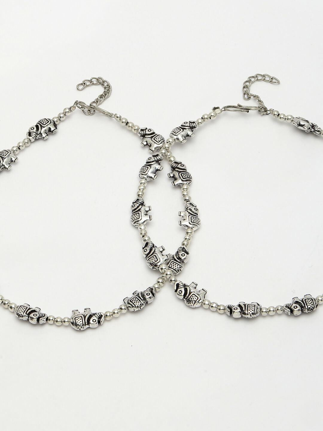 NVR Women's Set of 2 Silver-Plated Elephant Design Anklets | Grocsy