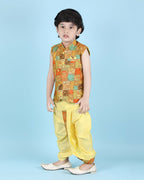 Joban Fashion Kids Island Cotton Sleeveless printed Kurta and Solid Dhoti - Yellow | Grocsy