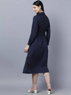 Myshka Women Navy Blue Yellow Printed Shirt Dress | Grocsy