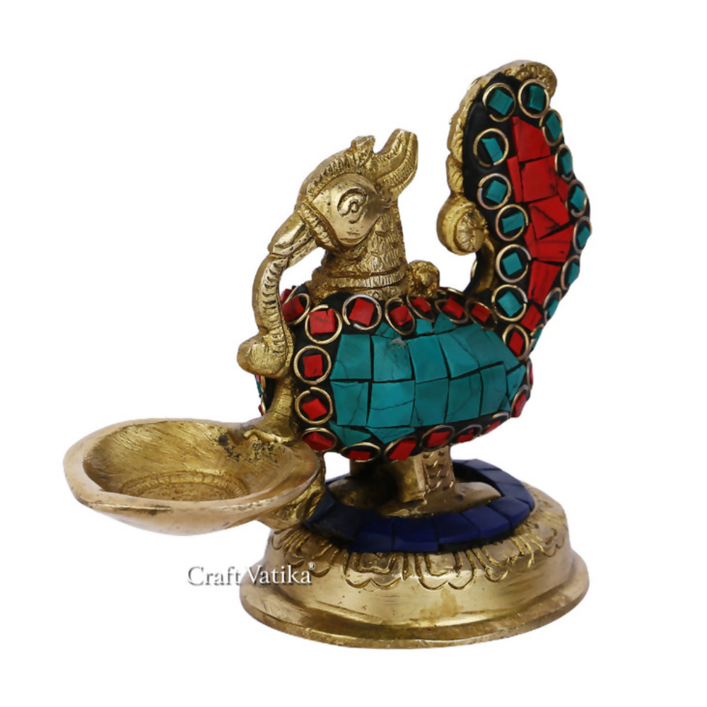 CraftVatika Brass Pair Of Peacock Diya Stand Showpiece | Grocsy