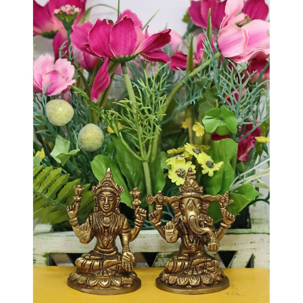 Chahat Premium Living Brass Small Lakshmi Ganesh Set | Grocsy