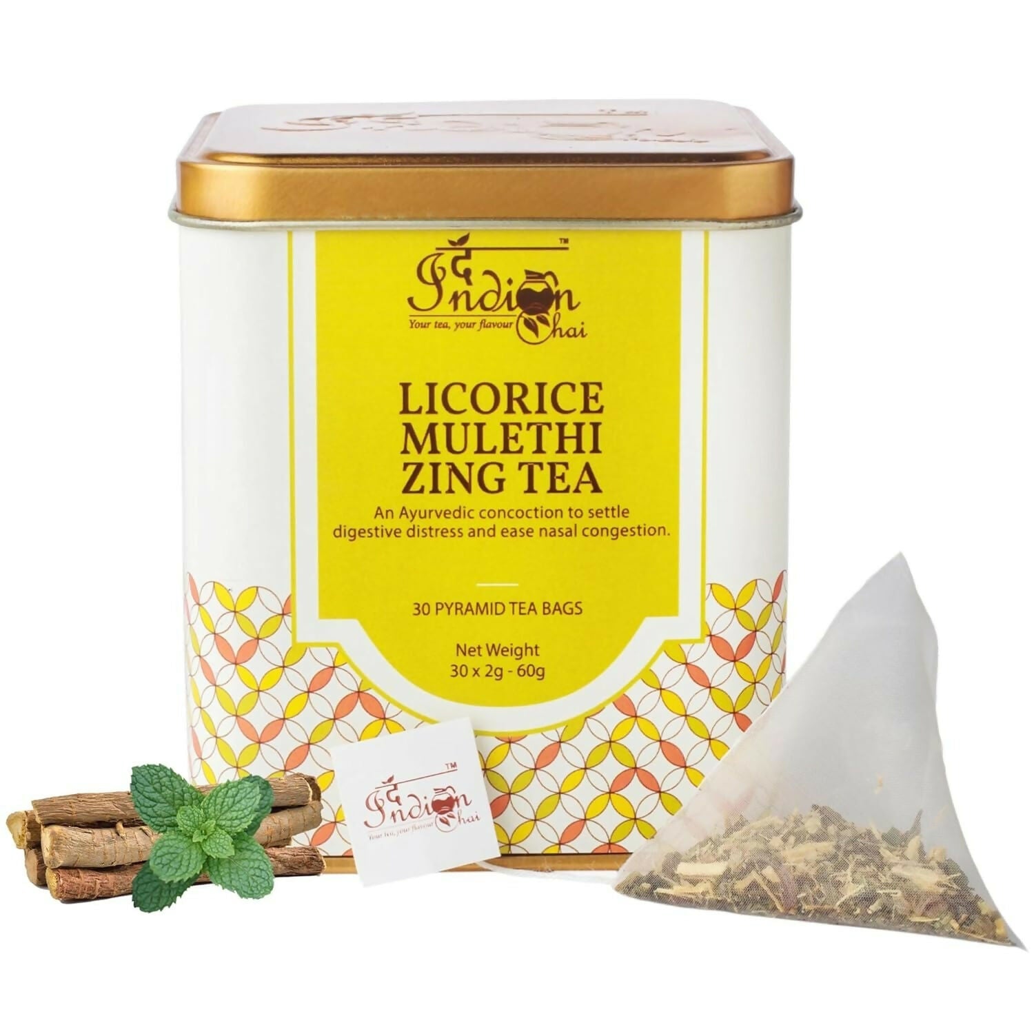 The Indian Chai - Licorice Mulethi Zing Tea 30 Pyramid Tea Bags | Grocsy