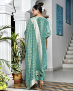 Vaasva Women's Digital Printed Tissue Suit Set With Solid Pant & Brocade Dupatta | Grocsy