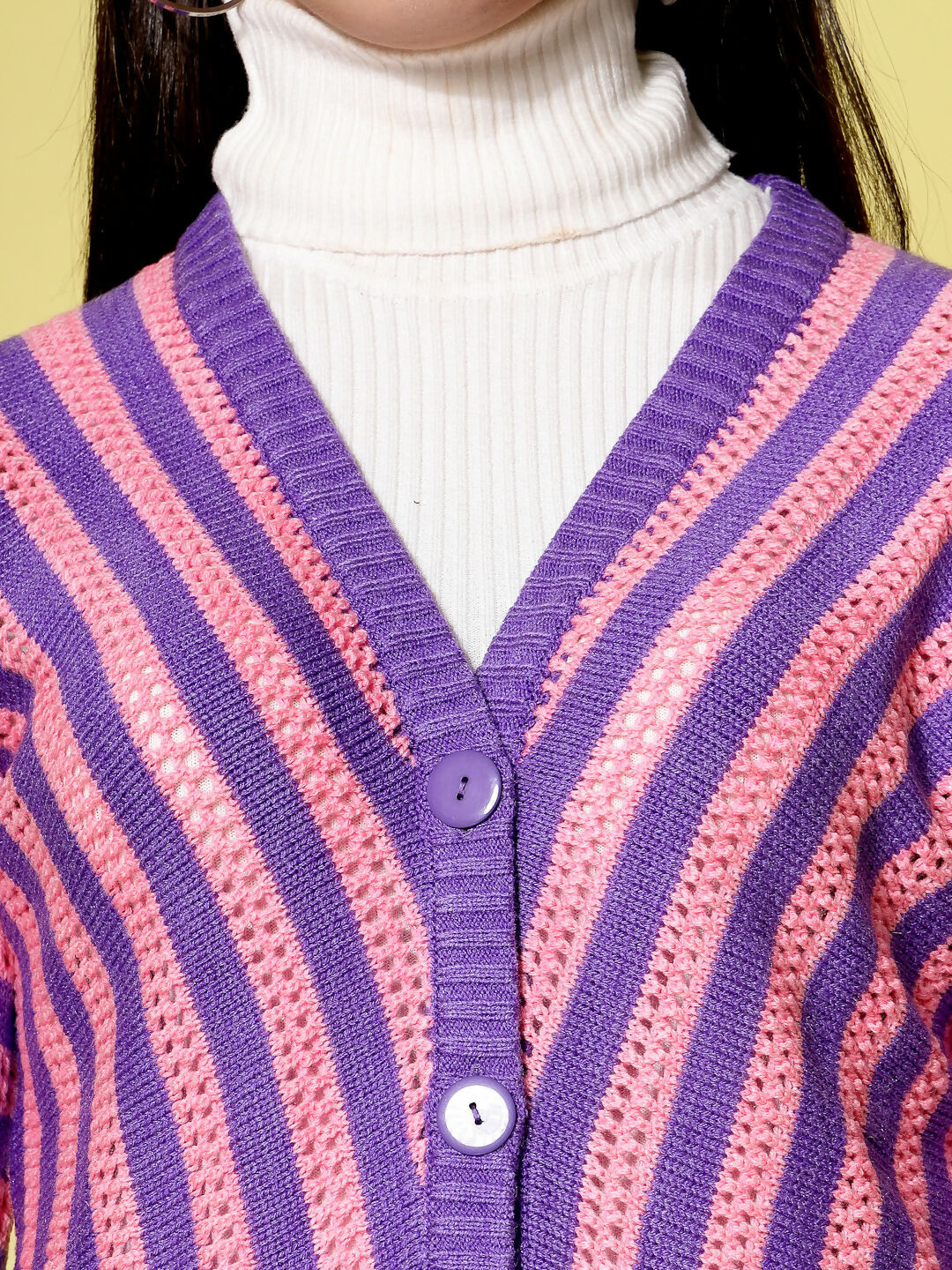 Women Violet Acrylic Stripe Cardigan - Wool Trees | Grocsy