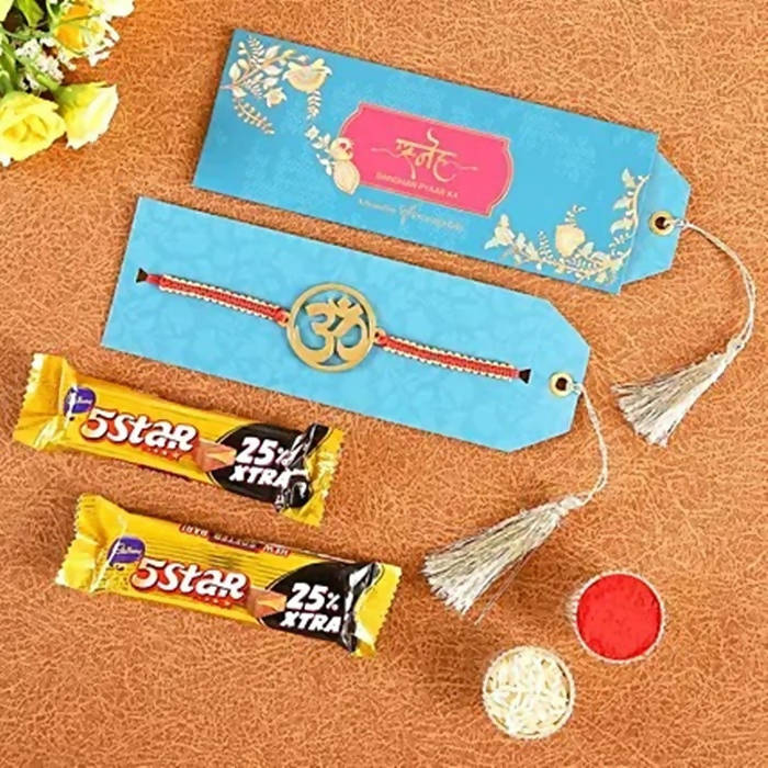 Ethnic Om Metal Rakhi & Cadbury 5 Star Chocolates | Grocsy