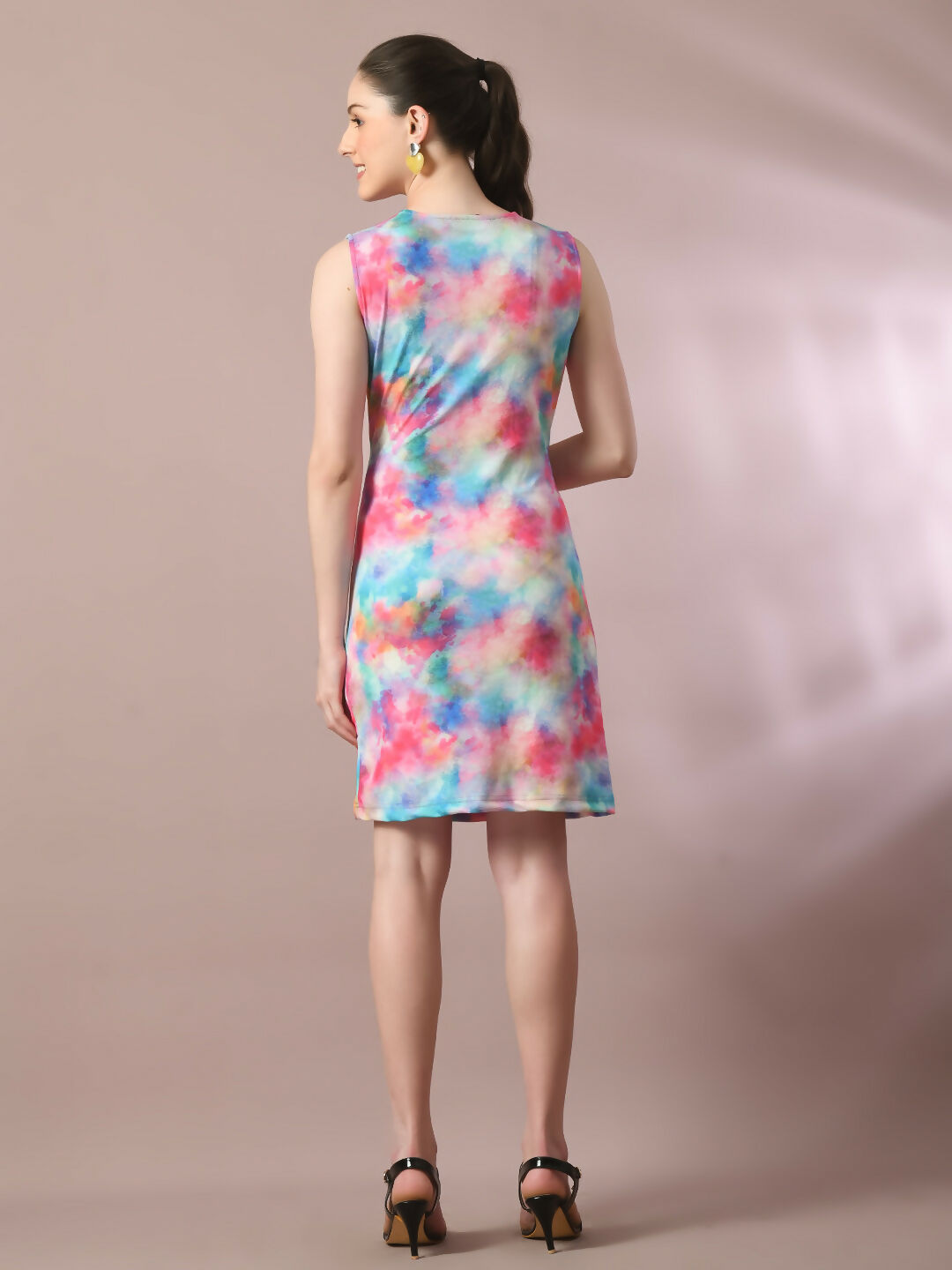 Myshka Women's Multi Printed Cowl Neck Bodycon Party Dress | Grocsy