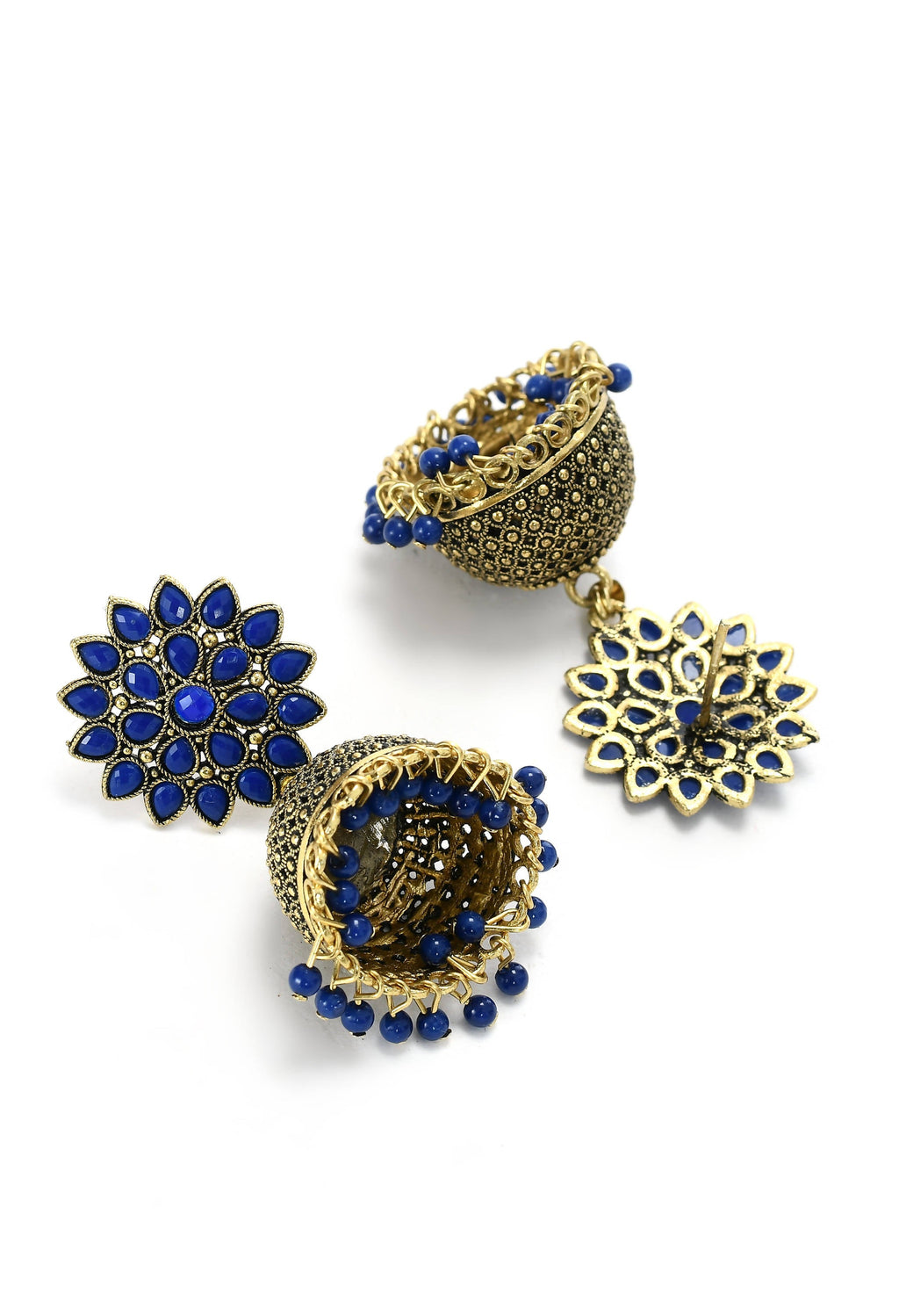 Mominos Fashion Johar Kamal Kundan Work Jhumka With Blue Beads For Women