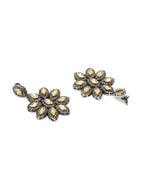 Dual Tone Kundan Flower Studs (silver) - Ruby Raang | Grocsy