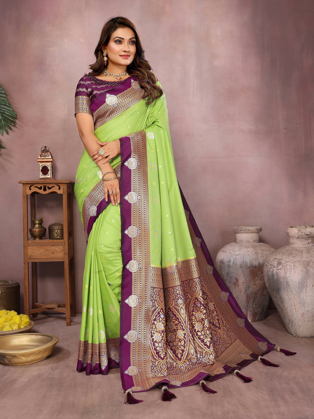 Aastha Fashion Parrot Green Silk Sarees Weaving Saree | Grocsy