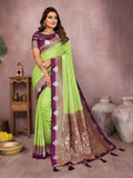 Aastha Fashion Parrot Green Silk Sarees Weaving Saree | Grocsy