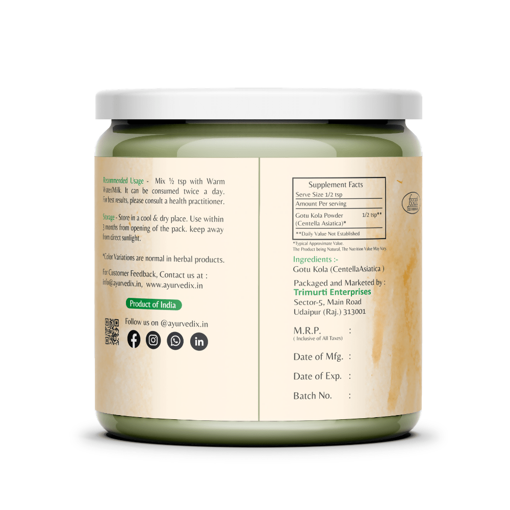 Ayurvedix Organic Gotu Kola Leaf Extract Powder | Grocsy