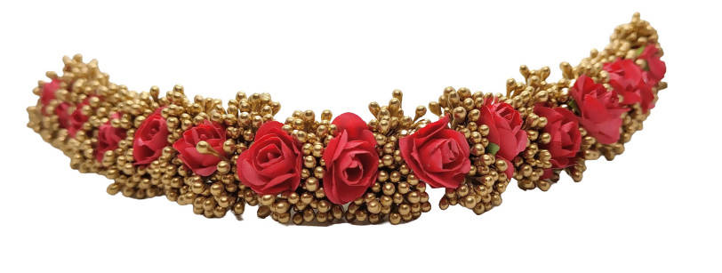 Red & Gold Bridal Hair Gajra | Grocsy