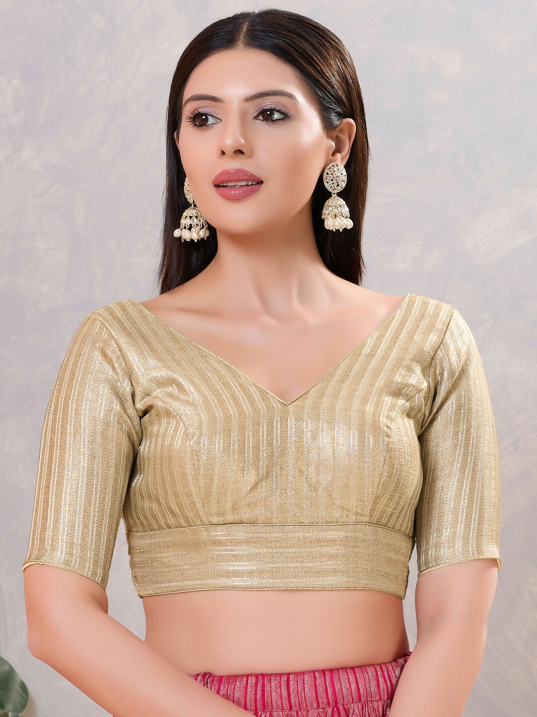 Joban Fashion Women Jacquard Light-Gold Stitched Blouse | Grocsy