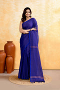 Piyari Fashion Women's Royal Blue Embellished Cotton Blend Zari Check Handloom Saree | Grocsy