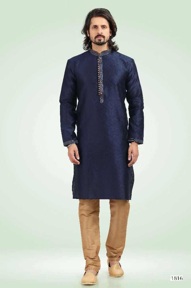 Raivat Ethnic Jacquard Banarasi Silk Pintux Work Kurta Pajama In Blue Colour | Grocsy
