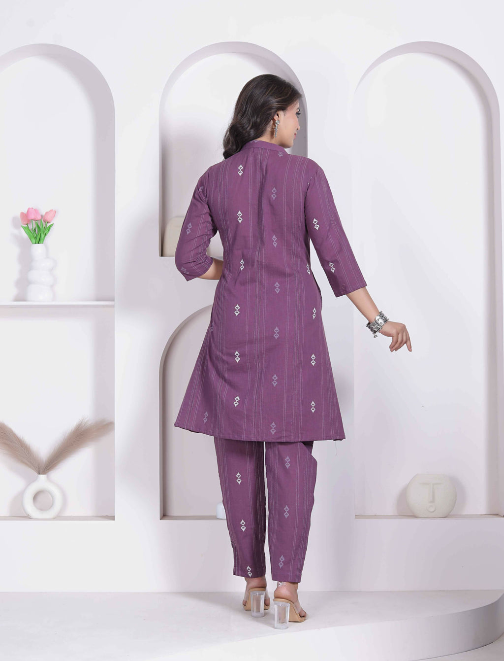 Miravan Womens Abstract Printed Wine Kurta Set | Grocsy