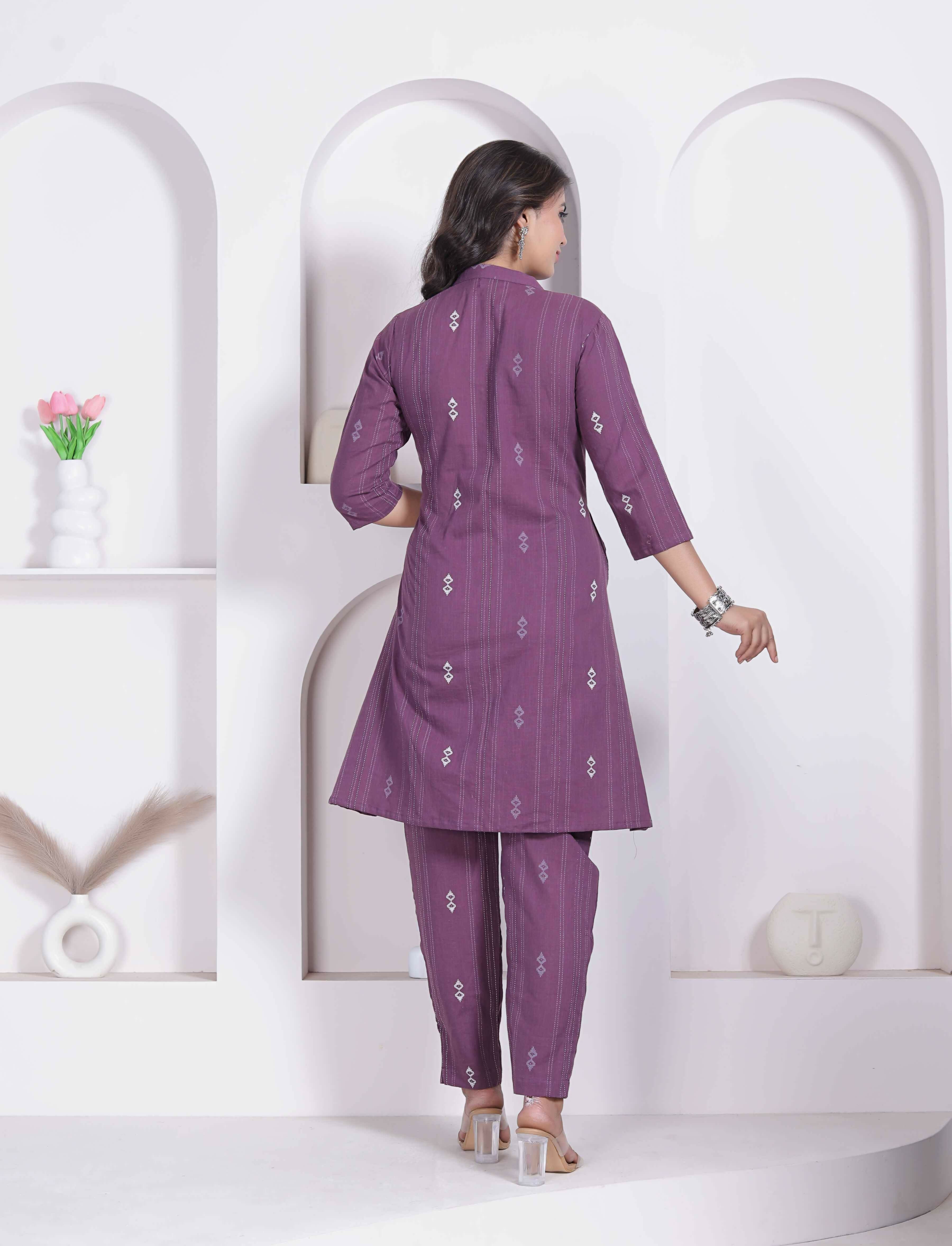 Miravan Womens Abstract Printed Wine Kurta Set | Grocsy