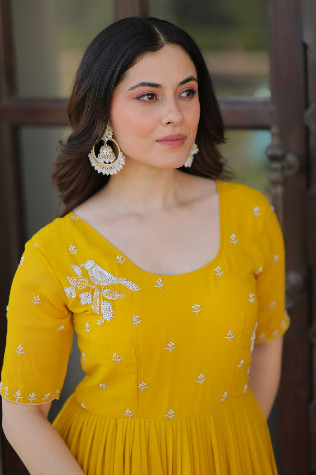 Joban Fashion Yellow Georgette Sequence Embroidery Work Gown | Grocsy