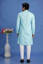 Raivat Ethnic Cotton Embroidery Kurta Pajama In Sky Blue Colour | Grocsy