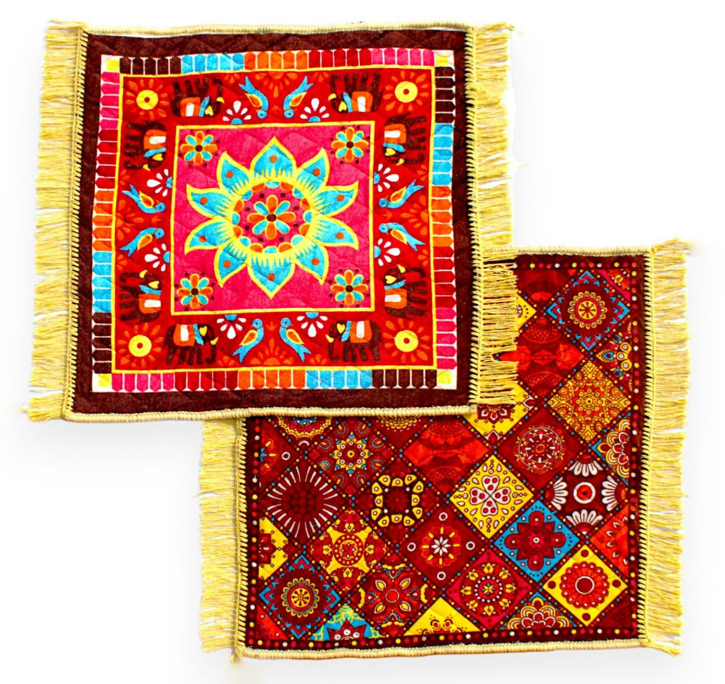 Glun 24 * 24 Inch Velvet Multipurpose Square Carpet Or Mat For Pooja Aasan, Sitting, Meditation 2 Piece Pack | Grocsy