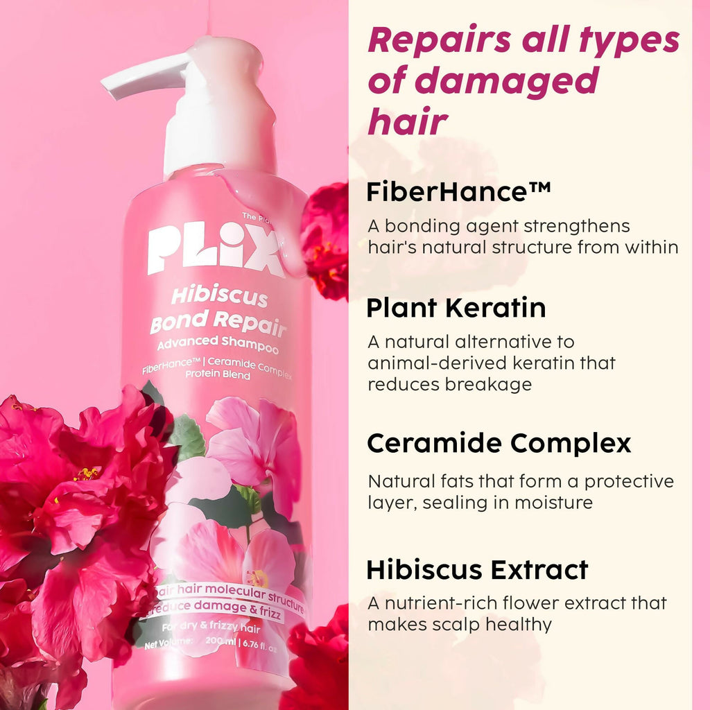 PLIX The Plant Fix Hibiscus Bond Repair Advanced Shampoo For Damaged, Frizzy Hair | Grocsy