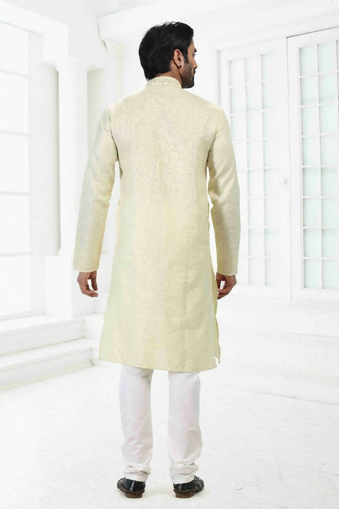 Raivat Ethnic Linen Cotton Thread Work Kurta Pajama In Pista Green Colour | Grocsy