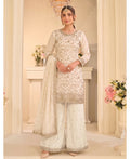 KC White Vichitra Silk Palazzo Suit For Women Festival Wear | Grocsy