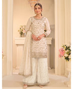 KC White Vichitra Silk Palazzo Suit For Women Festival Wear | Grocsy