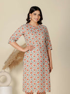 Aramya Orange Soft Cotton Floral Straight Kurta for Women | Grocsy