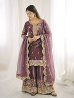 Teeya Creation Onion Color Fendy Silk Embroidery Work Wedding Wear Salwar Suit | Grocsy